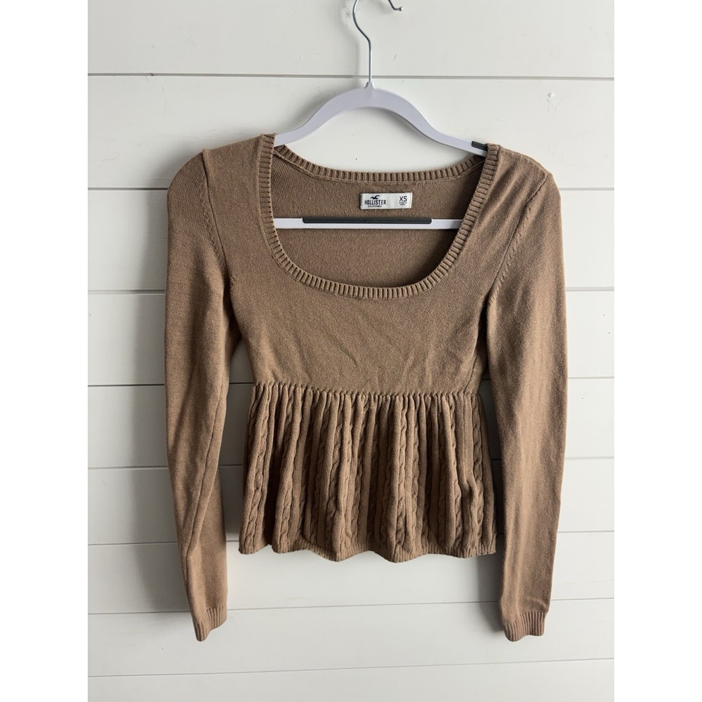 Y2K Hollister Babydoll Sweater XS Cable Knit Bella Swan Long Sleeve 0648‎